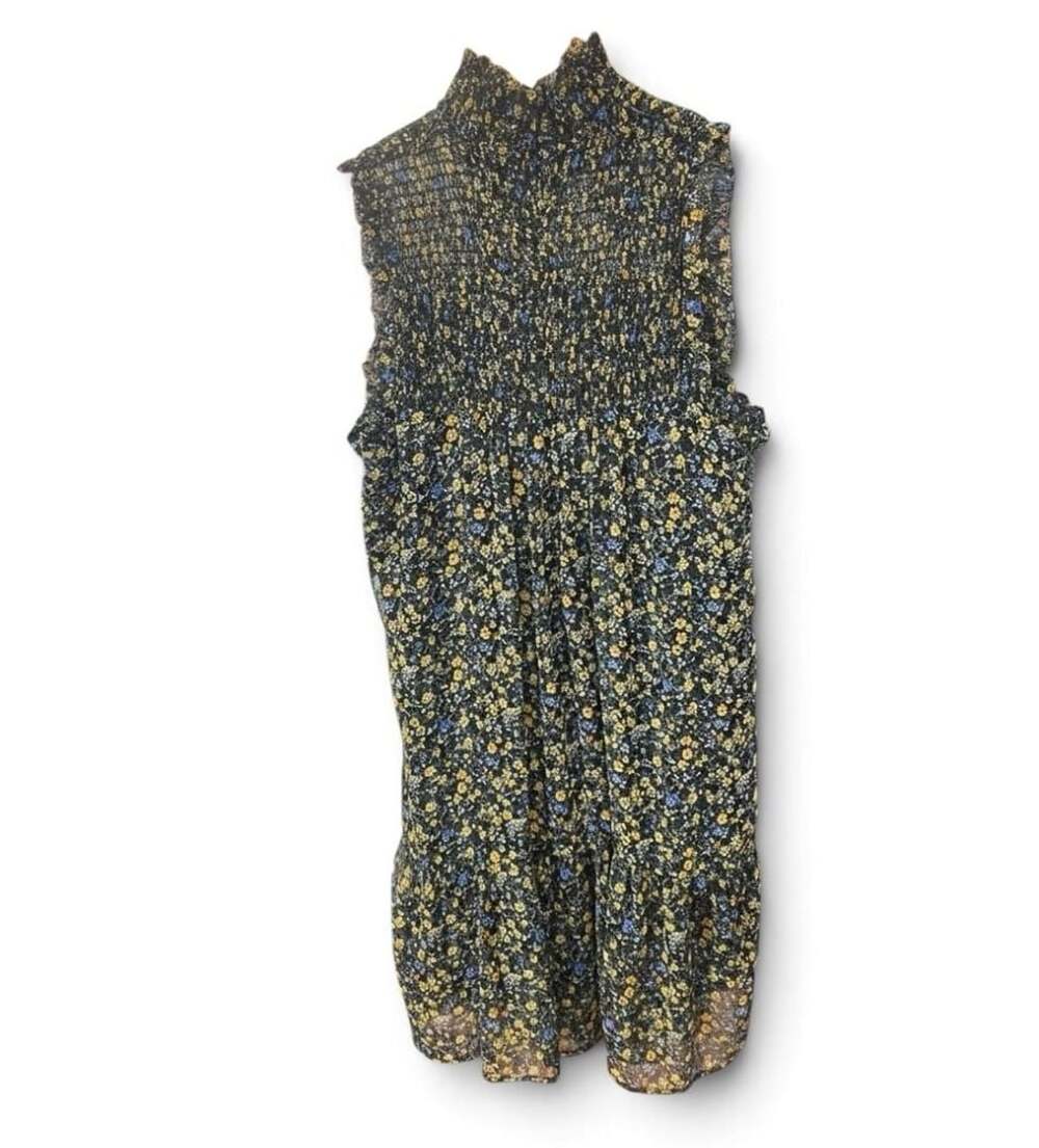 Wild Fable Black Floral Sleeveless Smocked Mini Dress